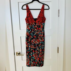 Black Halo Red and Black Floral Midi Dress